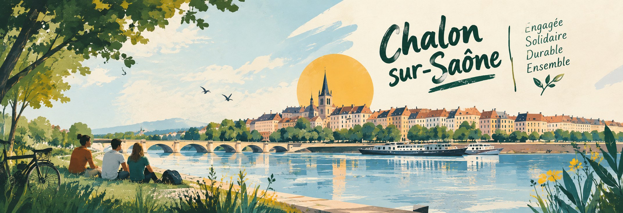 Illustration de Chalon-sur-Saône au bord de la Saône : Engagée, Solidaire, Durable, Ensemble
